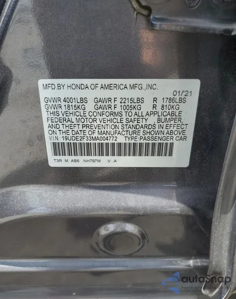 2021 Acura Ilx from USA, damaged, VIN 19UDE2F33MA004772